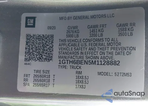 2021 GMC Canyon 4Wd Elevation Standard из США, поврежденный, VIN 1GTH6BEN5M1128882